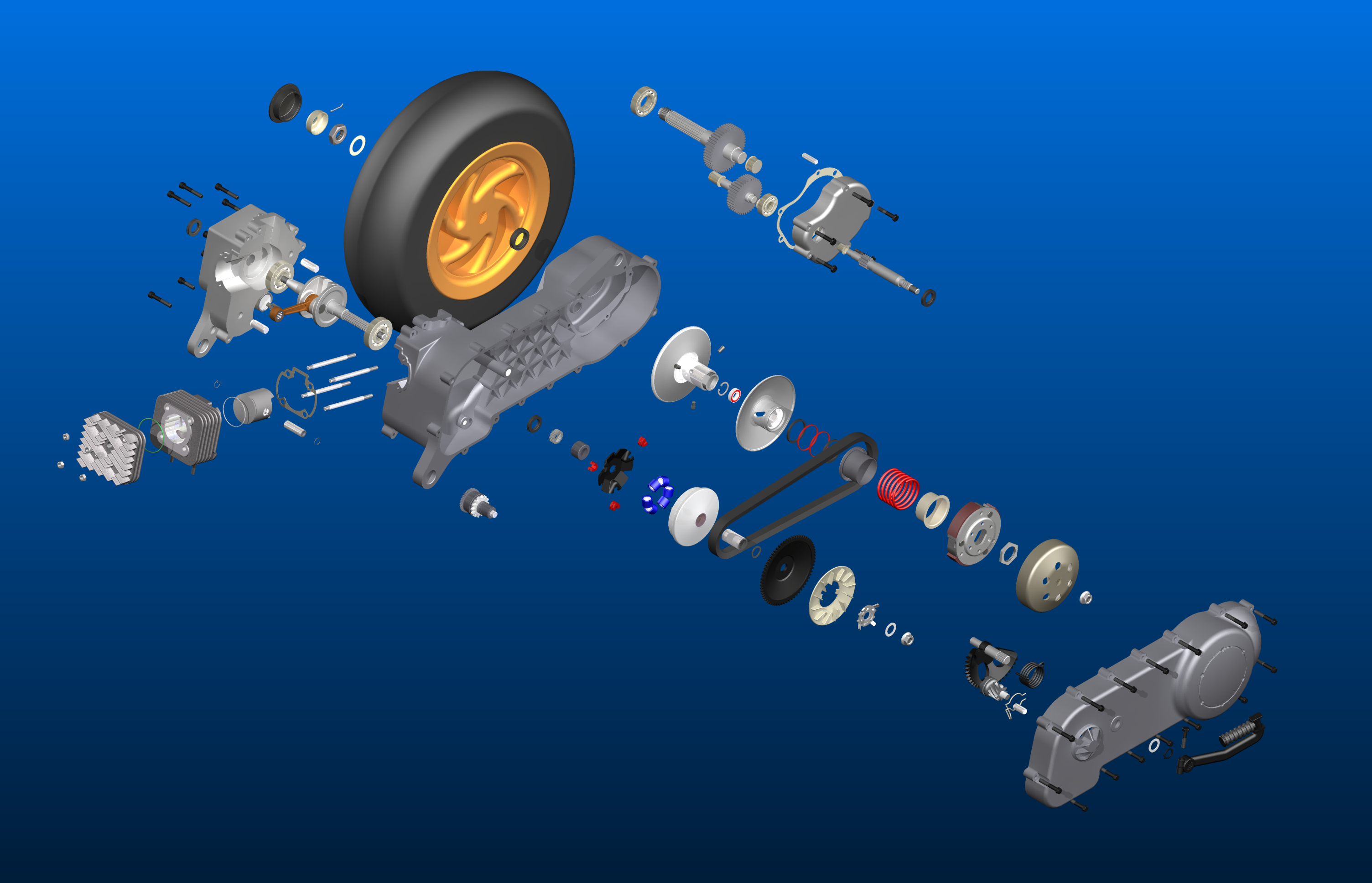 The motorised wheelbarrow exploded view